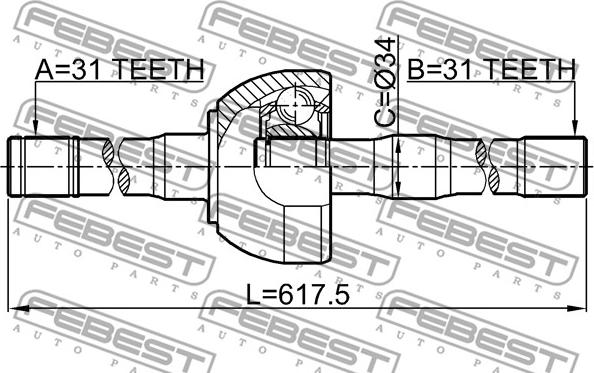 Febest 0214-Y61RH - ШРУС НАРУЖНЫЙ С ВАЛОМ ПРАВЫЙ 31X618X31 autosila-amz.com