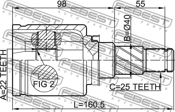 Febest 0211-B10ATLH - ШРУС ВНУТРЕННИЙ ЛЕВЫЙ 22x40x25 (NISSAN TIIDA C11 2005-) FEBEST autosila-amz.com