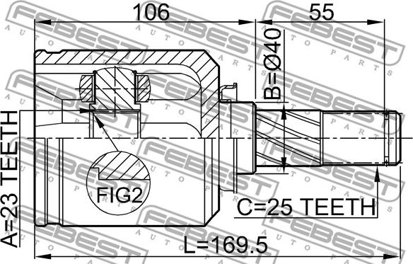 Febest 0211-V10RH - ШРУС ВНУТРЕННИЙ ПРАВЫЙ 23x40x25 (NISSAN PRIMERA P11 1996-2001) FEBEST autosila-amz.com