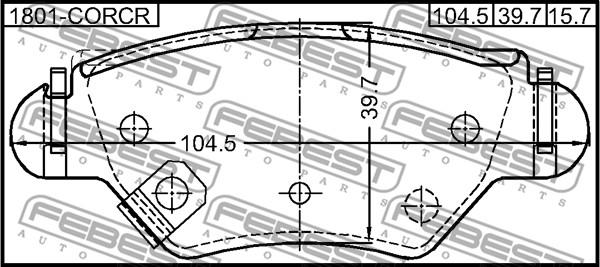 Febest 1801-CORCR - КОЛОДКИ ТОРМОЗНЫЕ ЗАДНИЕ КОМПЛЕКТ (С ПРИЖИМНОЙ СКОБОЙ, БОЛТАМИ) autosila-amz.com