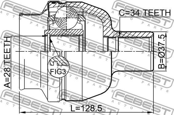 Febest 1811-Z19DRH - ШРУС ВНУТРЕННИЙ ПРАВЫЙ 28X37.5X34 autosila-amz.com