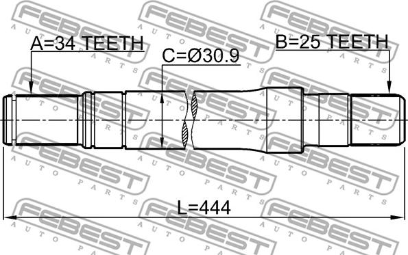 Febest 1812-A17DTRH - ПОЛУОСЬ ПРАВАЯ 25X444X34 OPEL ASTRA J 09- autosila-amz.com