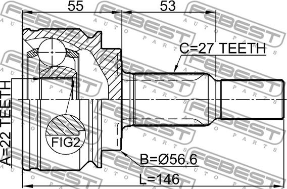 Febest 2410-KANII - ШРУС НАРУЖНЫЙ 22X56.6X27 RENAULT KANGOO 2008- autosila-amz.com