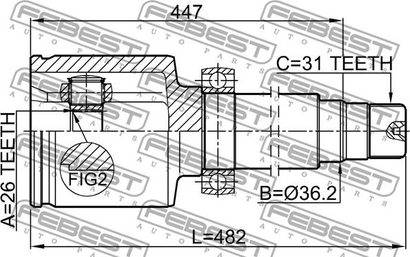 Febest 2111-CA223RH - ШРУС внутренний правый с валом к-кт!26X36.2X31\ Ford Mondeo (CA2) 07> autosila-amz.com