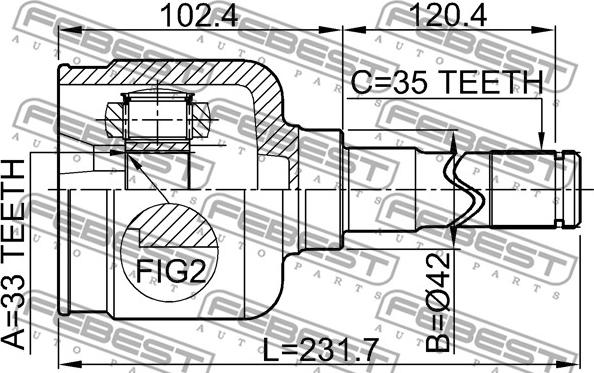 Febest 2111-GELH - ШРУС ВНУТРЕННИЙ ЛЕВЫЙ 33х42х35 (FORD MONDEO GE 2000-2007) FEBEST autosila-amz.com