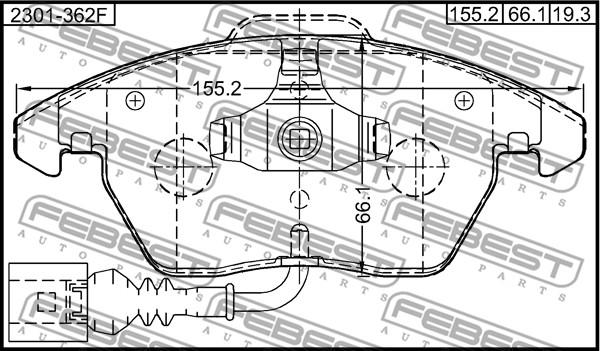 Febest 2301-362F - КОЛОДКИ ТОРМОЗНЫЕ ПЕРЕДНИЕ (С ДАТЧИКОМ ИЗНОСА) autosila-amz.com