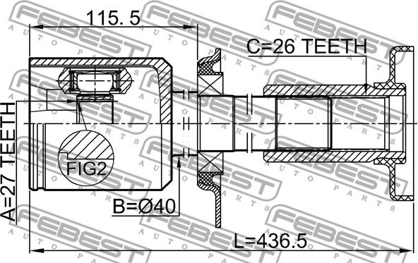 Febest 2311-T5ATRH - ШРУС ВНУТРЕННИЙ ПРАВЫЙ 27X40X26 autosila-amz.com