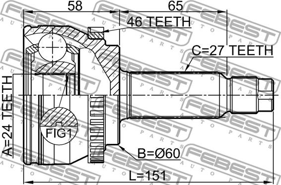 Febest 2210-SOUA46 - ШРУС НАРУЖНЫЙ 24X60X27 HYUNDAI ELANTRA 11 (SD) 2011-2015 autosila-amz.com