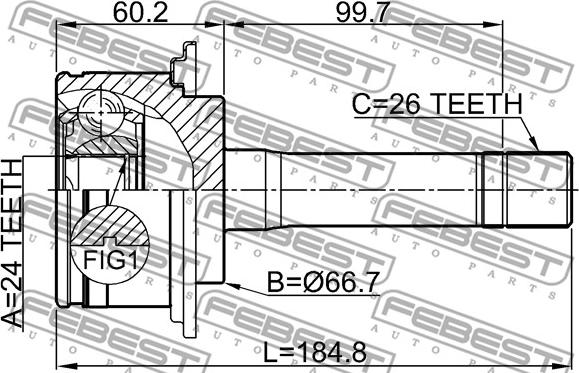 Febest 2210-SPM - Шрус наружный 24x66,7x26 KIA SPORTAGE 1998-2003 autosila-amz.com