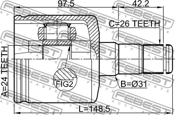 Febest 2711-S80ATLH - ШРУС ВНУТРЕННИЙ ЛЕВЫЙ 24X31X26 VOLVO V50 2004-2011 autosila-amz.com