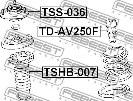 Febest TD-AV250F - ОТБОЙНИК ПЕРЕДНЕГО АМОРТИЗАТОРА (TOYOTA COROLLA CE120/NZE12#/ZZE12# 2000-2008) FEBEST autosila-amz.com