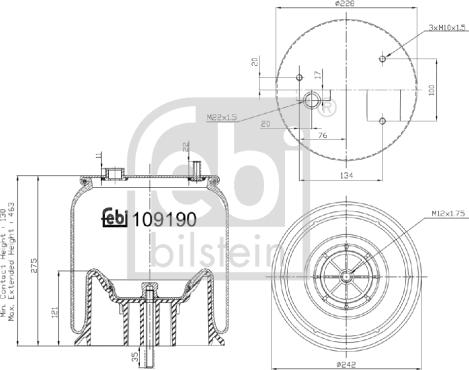 Febi Bilstein 109190 - Pneumatic suspension bellows rear R fits: DAF CF, CF 65, CF 75, CF 85, LF 45, LF 55, XF 105, XF 106, autosila-amz.com