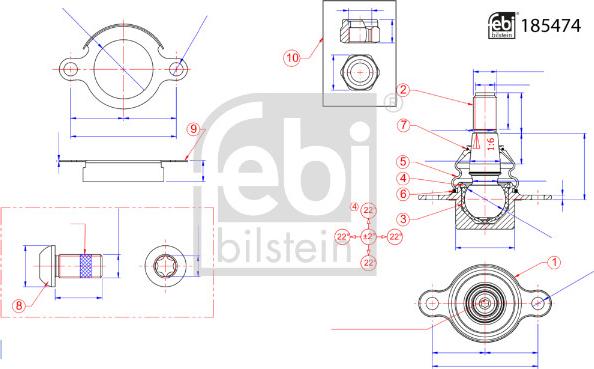 Febi Bilstein 185474 - Осевой шарнир, рулевая тяга autosila-amz.com