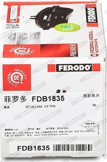 Ferodo FDB1835 - Тормозные колодки, дисковые, комплект autosila-amz.com