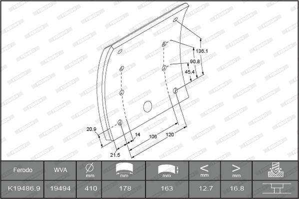 Ferodo K19486.9-F3532 - Комплект тормозных башмаков, барабанные тормоза autosila-amz.com