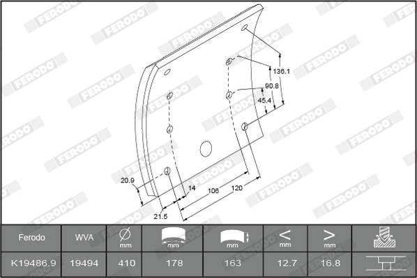 Ferodo K19486.1-F3532 - Комплект тормозных башмаков, барабанные тормоза autosila-amz.com