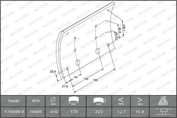 Ferodo K19488.0-F3660 - Комплект тормозных башмаков, барабанные тормоза autosila-amz.com