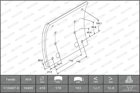 Ferodo K19487.9-F3664 - Комплект тормозных башмаков, барабанные тормоза autosila-amz.com