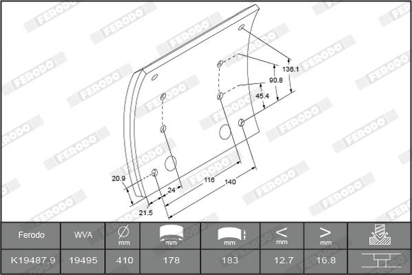 Ferodo K19487.1-F3664 - Комплект тормозных башмаков, барабанные тормоза autosila-amz.com