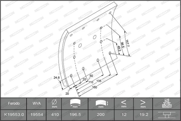 Ferodo K19553.0-F3656 - Комплект тормозных башмаков, барабанные тормоза autosila-amz.com