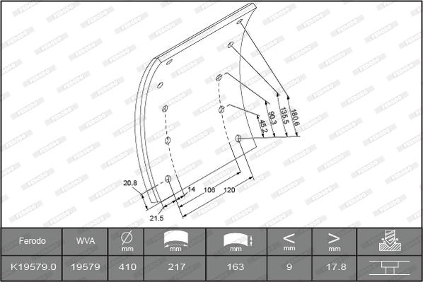 Ferodo K19579.0-F3539 - Комплект тормозных башмаков, барабанные тормоза autosila-amz.com