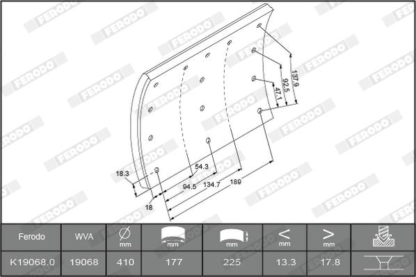 Ferodo K19068.0-F3664 - Комплект тормозных башмаков, барабанные тормоза autosila-amz.com