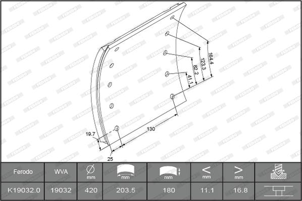 Ferodo K19032.0PTC - Комплект тормозных башмаков, барабанные тормоза autosila-amz.com