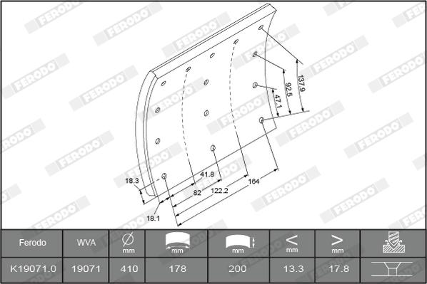 Ferodo K19071.2-F2020 - Комплект тормозных башмаков, барабанные тормоза autosila-amz.com