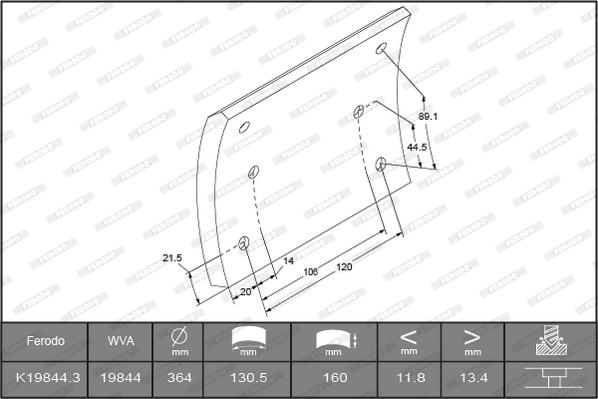 Ferodo K19844.3-F3549 - Комплект тормозных башмаков, барабанные тормоза autosila-amz.com