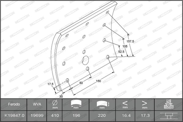 Ferodo K19847.0TG - Комплект тормозных башмаков, барабанные тормоза autosila-amz.com