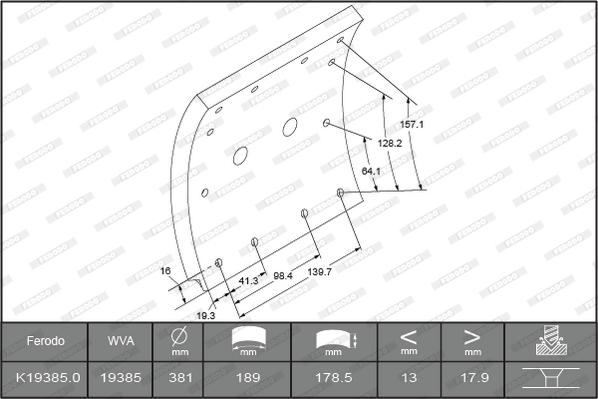 Ferodo K19385.0-F3652 - Комплект тормозных башмаков, барабанные тормоза autosila-amz.com