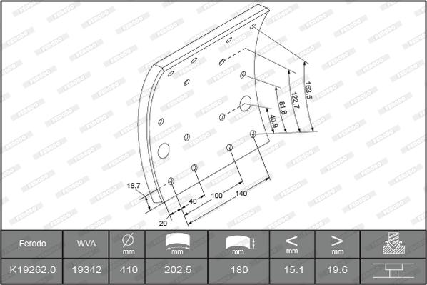 Ferodo K19262.0-F3656 - Комплект тормозных башмаков, барабанные тормоза autosila-amz.com