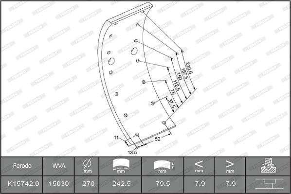 Ferodo K15742.0-F3549 - Комплект тормозных башмаков, барабанные тормоза autosila-amz.com