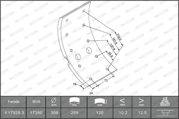 Ferodo K17928.3-F3658 - Комплект тормозных башмаков, барабанные тормоза autosila-amz.com