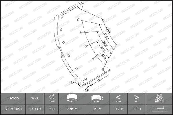 Ferodo K17096.0TG - Комплект тормозных башмаков, барабанные тормоза autosila-amz.com