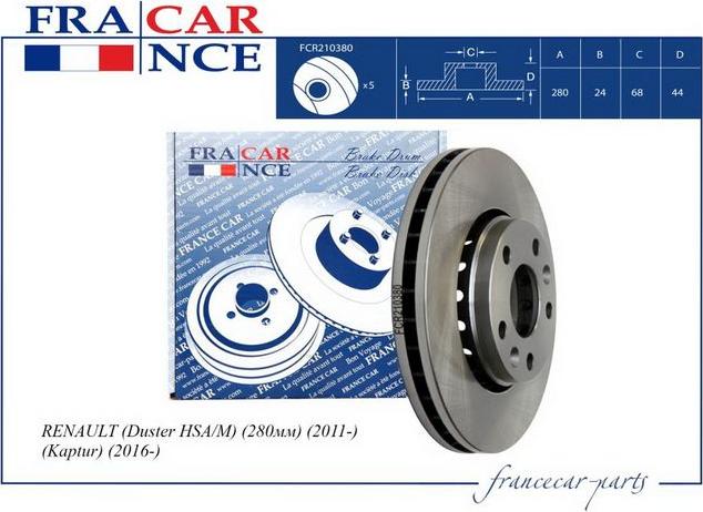 Francecar FCR210380 - Тормозной диск autosila-amz.com