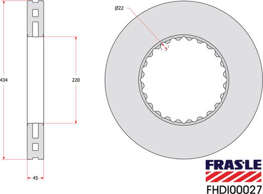 FRAS-LE FHDI00027 - Диск тормозной вентилируемый FH 12 1998-2005, FH 16 1998-2006, FM 9 с монтаж autosila-amz.com