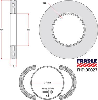 FRAS-LE FHDI00027 - Диск тормозной вентилируемый FH 12 1998-2005, FH 16 1998-2006, FM 9 с монтаж autosila-amz.com