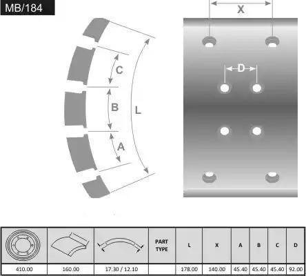 FRAS-LE MB/184-X - Тормозные накладки, барабанный тормоз autosila-amz.com