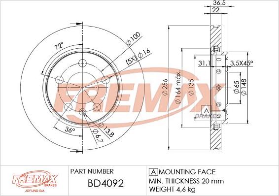 FREMAX BD-4092 - диск тормозной \AUDI, SEAT, SKODA, VW A3 S3 quattro 01>03, A3 S3 quattro 99>02, BORA 2.0 4motion 99> autosila-amz.com