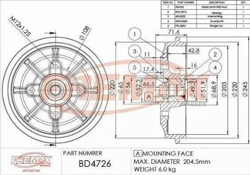 FREMAX BD-4726 - Тормозной барабан autosila-amz.com