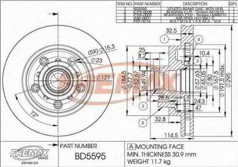 FREMAX BD5595 - Тормозной диск autosila-amz.com