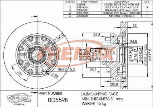 FREMAX BD-5598-KT - Тормозной диск autosila-amz.com