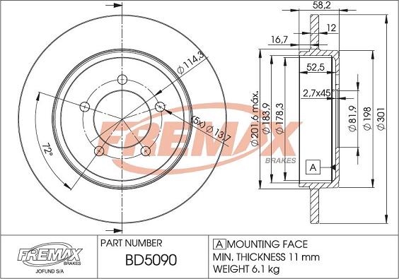 FREMAX BD-5090 - Тормозной диск autosila-amz.com
