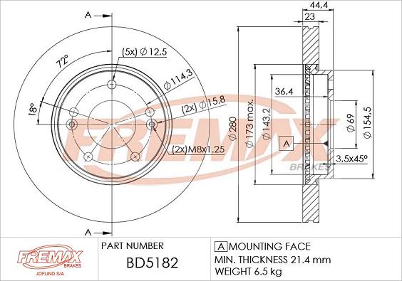 FREMAX BD-5182 - Тормозной диск autosila-amz.com