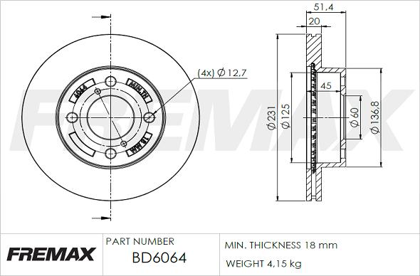 FREMAX BD-6064 - Тормозной диск autosila-amz.com