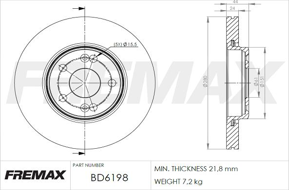FREMAX BD-6198 - Тормозной диск autosila-amz.com