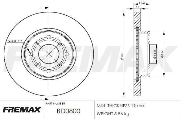 FREMAX BD-0800 - Тормозной диск autosila-amz.com
