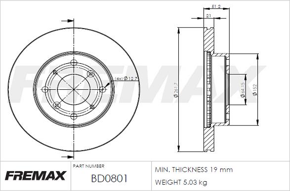 FREMAX BD-0801 - Тормозной диск autosila-amz.com