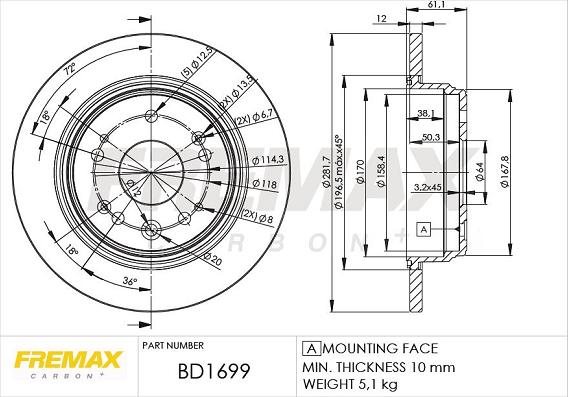 FREMAX BD-1699 - Тормозной диск autosila-amz.com
